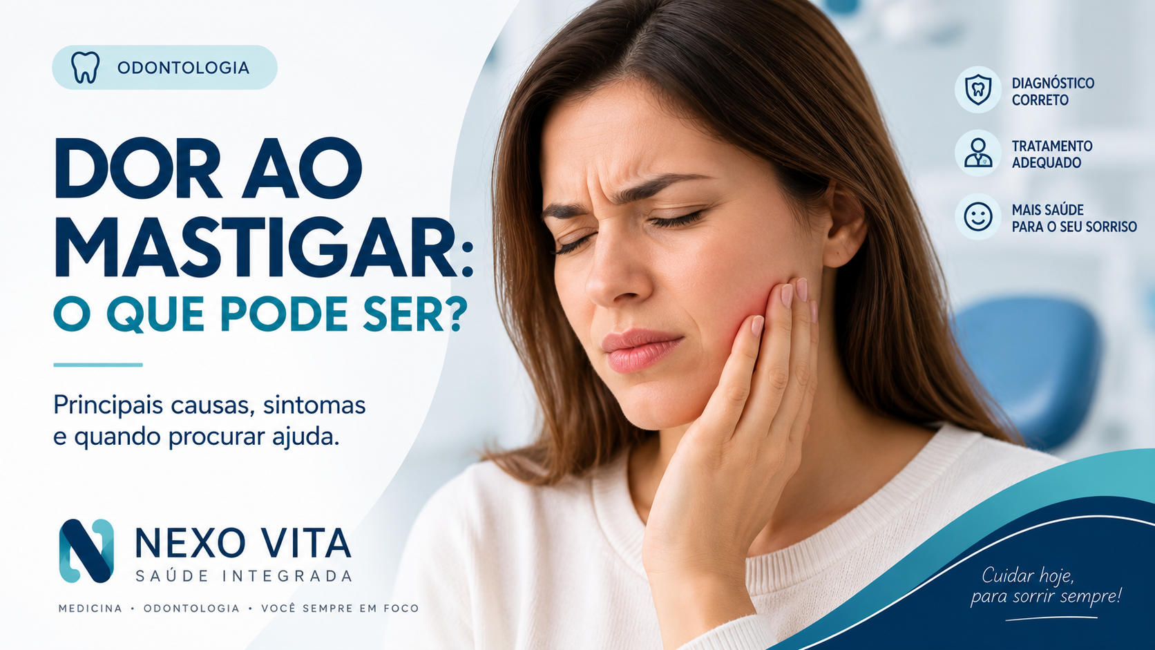 Pessoa percebendo dor em um dente durante a mastigação
