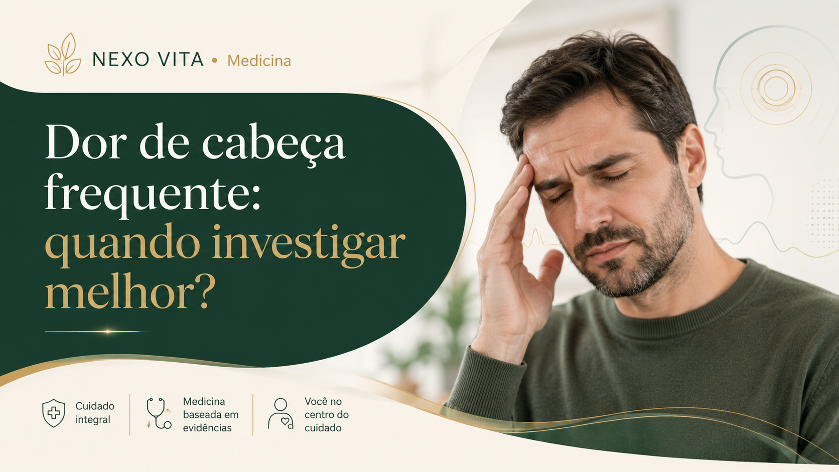 Pessoa com as mãos nas têmporas durante episódio de dor de cabeça