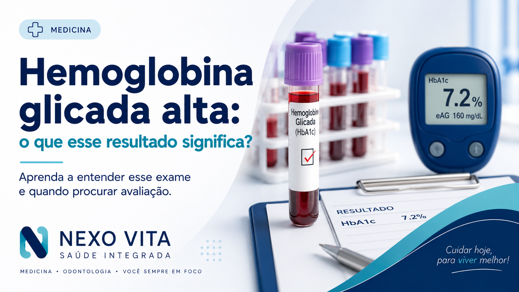 Resultado laboratorial de hemoglobina glicada sendo avaliado em consulta